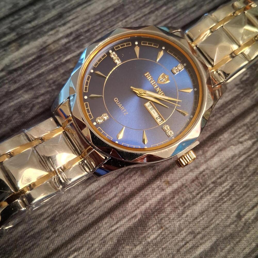 Binbond Day Date Blue and Gold Men's Quartz Watch